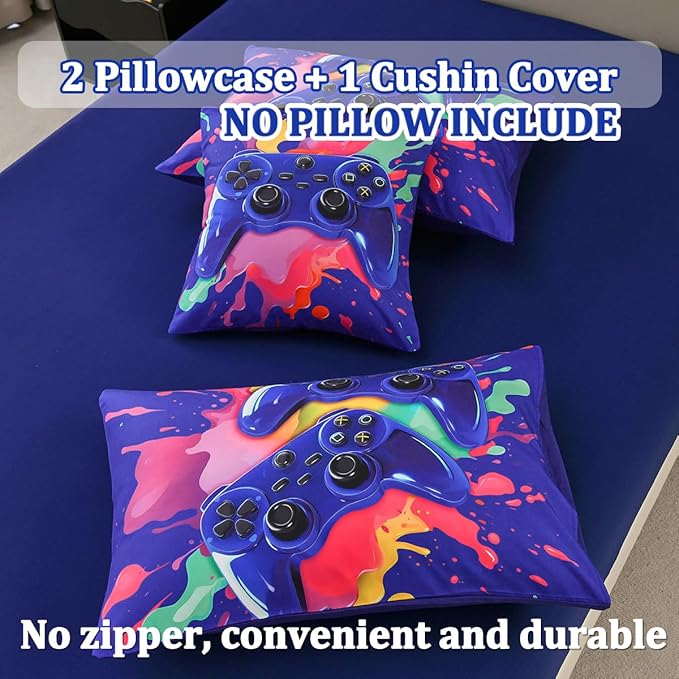 Gamer Comforter Set for Boys Kids, 6 Pcs Bed in a Bag Game Controller Boys Bediing Set Twin Size for All Season - LeafyLoom