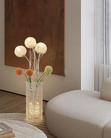 Modern Pastoral LED Floor Lamp: Decorative Hand-Woven Rattan Flower Night Light - Creative Standing Smart Lamp for Reading Living Room Bedroom Tea Room Club - LeafyLoom