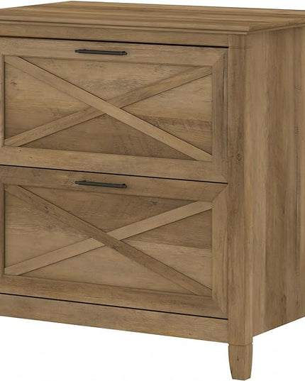 Bush Furniture Key West 2-Drawer Lateral File & Writing Table Set, Modern Farmhouse Home Office - LeafyLoom
