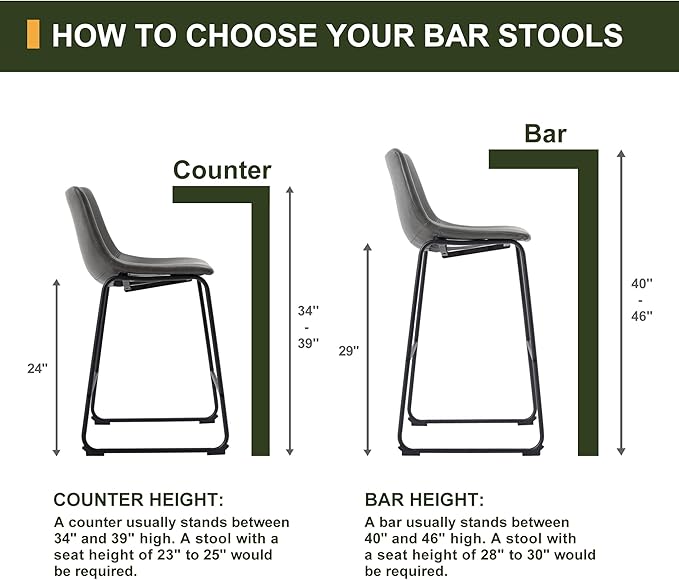 NicBex Retro Bar Stools Crazy-Horse Leather with Metal Legs Barstools, Lounge Kitchen Island Bar Stools, Set of 2, (Grey Color) (A-GE17023-USSU014) - LeafyLoom