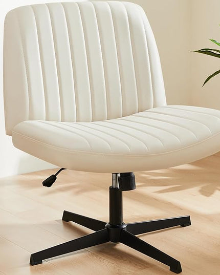 Sweetcrispy Office Chair No Wheels - Armless Desk Chair No Wheels Cross Legged Office Chair Wide Swivel Home Office Desk Chairs - LeafyLoom