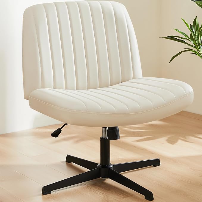 Sweetcrispy Office Chair No Wheels - Armless Desk Chair No Wheels Cross Legged Office Chair Wide Swivel Home Office Desk Chairs - LeafyLoom