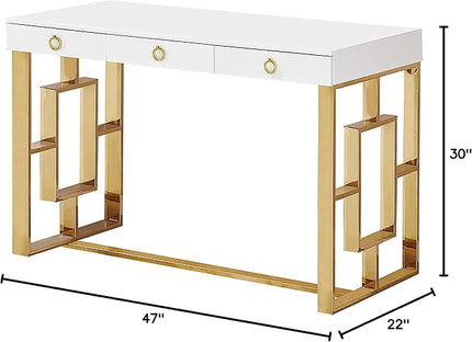 Best Master Furniture Brooke Mid-Century Modern Glossy Home Office Desk, Gold - LeafyLoom