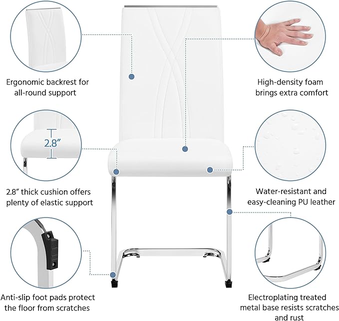 Yaheetech Dining Chairs Set of 6 Modern Dining Room Chairs Kitchen Chairs with Faux Leather Seat, Solid Legs and High Back for Dining Room, Kitchen, White - LeafyLoom