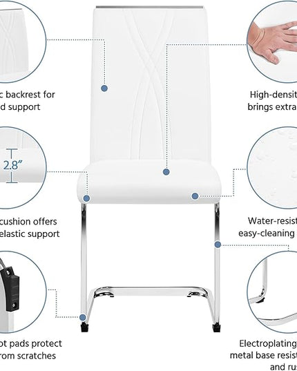 Yaheetech Dining Chairs Set of 2 Modern Dining Room Chairs Kitchen Chairs with Faux Leather Seat, Metal Legs and High Back for Dining Room, Kitchen, White - LeafyLoom
