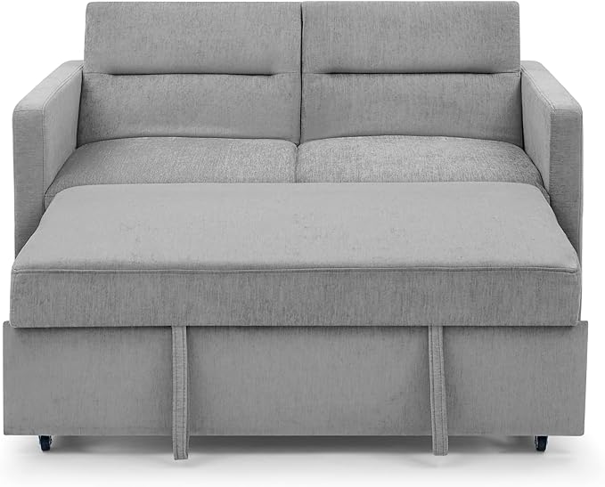 3 in 1 Sleeper Sofa Bed,Contemporary Minimalist Style 2 Seater Loveseat Convertible Sofa&Couch with Pull Out Sofabed and Side Storage Pockets for Home,Office,Apartment,RV Living Room Furniture - LeafyLoom