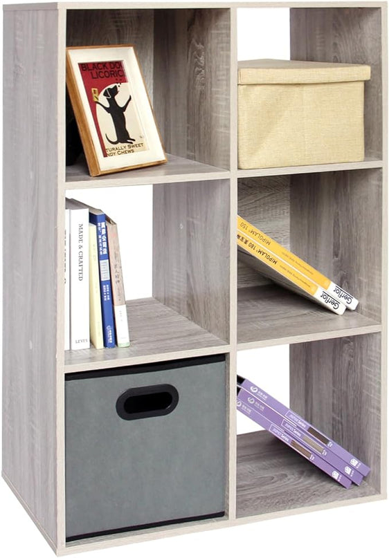PACHIRA E-Commerce 6 Cube Storage Organizer, Unit Shelf, Closet Cabinet, Bookshelf File Organizer Rack in Living Room, Bedroom, Study OAK GREY - LeafyLoom