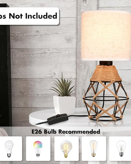 Hamilyeah Woven Table Lamps Set of 2, Farmhouse Lamps for Nightstand with On/Off Switch, Bedside Lamps with Fabric Shade, Modern Simple Lamps for Bedroom, Living Room,home office - LeafyLoom