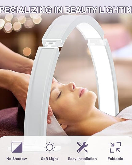 MYSWEETY Half Moon Light for Nail Desk, 29.5'' Foldable Led Nail Tech Lamp, Desk Lamp with Stepless Dimming & Color Temperature, Lash Light for Eyelash Extensions, Tattoo, Eyebrows, Facial - LeafyLoom