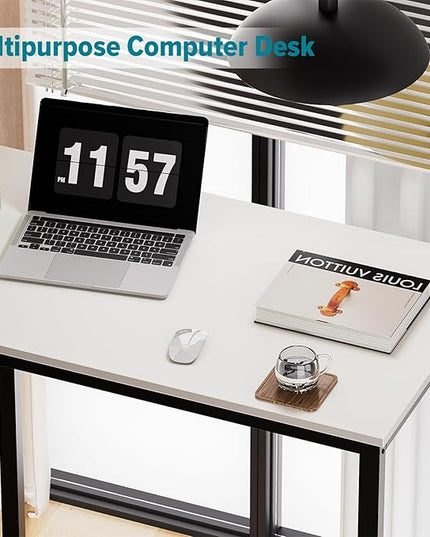 SINPAID Small Computer Desk 31.5 inches Desk for Small Spaces Sturdy Home Office Desk Modern Gaming Desk Study Writing Laptop Table, White Desk - LeafyLoom