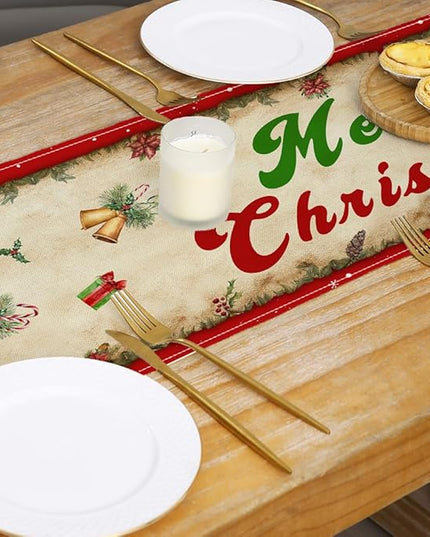 Vintage Christmas Table Runner Christmas Decorations - Red Vintage Style Santa Claus Girls Merry Christmas Winter Xmas Home Kitchen Dining Table Decor, Christmas Party Decorations 13 x 72 Inch Racenaf