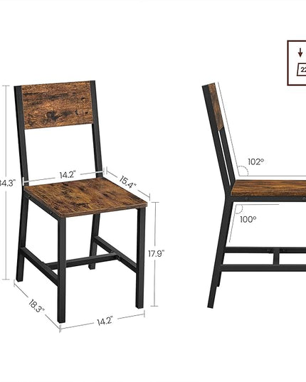VASAGLE Dining Chair Set of 2, Rustic Wood Chairs with Metal Steel Frame, Easy to Assemble, Comfortable Seat, Modern Farmhouse Chair for Kitchen, Bedroom, Living Room, Rustic Brown and Ink Black - LeafyLoom
