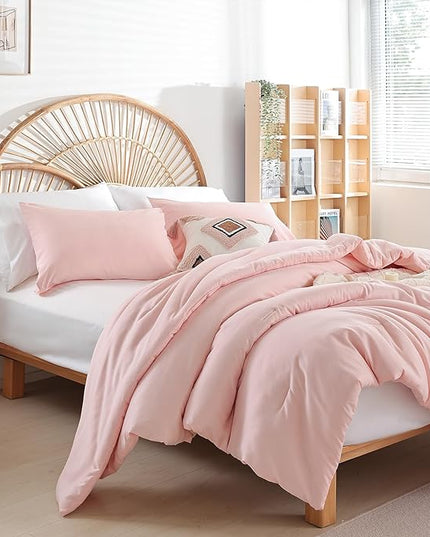 Blush Pink Full Bed Comforter Set Full Size Comforter Modern 3PCS Microfiber Full Size Comforter Sets for All Season Comforter for Women and Girls Soft Lightweight Bed Comforter Set - LeafyLoom