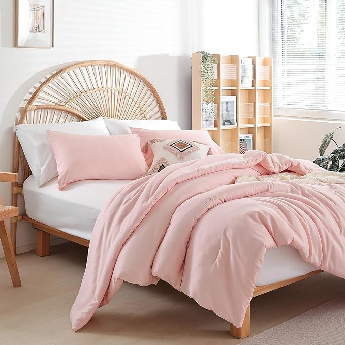 Blush Pink Full Bed Comforter Set Full Size Comforter Modern 3PCS Microfiber Full Size Comforter Sets for All Season Comforter for Women and Girls Soft Lightweight Bed Comforter Set - LeafyLoom
