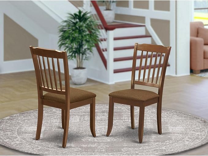 East West Furniture DAC-MAH-C Danbury Dining Room Chairs - Linen Fabric Upholstered Solid Wood Chairs, Set of 2, Mahogany - LeafyLoom