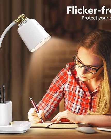 LED Desk Lamp with USB Charging Port Touch control 3 Color Modes, Stepless Dimming, Home office Desk Lamp, LED Small Desk Lamp in University Dormitory, Study Desk Lamp, Gooseneck Lamp - LeafyLoom