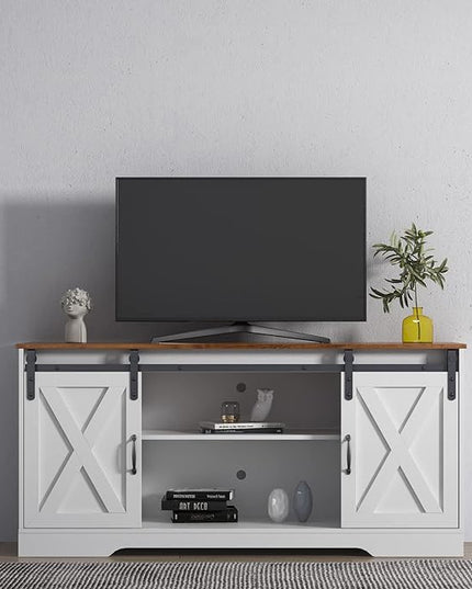 NicBex TV Stand for 65 Inch TV Farmhouse TV Media Console Table with Adjustable Shelves,Entertainment Center with Storage for Living Room,Bedroom,59 Inch,Distressed White&Rustic - LeafyLoom