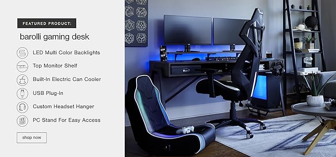 Signature Design by Ashley Barolli Home Office Gaming Desk with Multiuple LED Back Lights, Grayish Brown - LeafyLoom