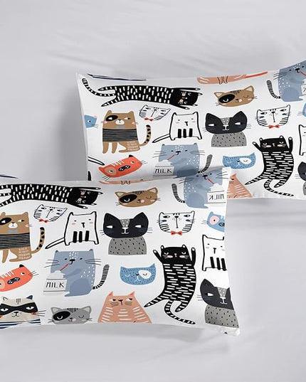 CVHOUSE Cat Bedding,Cartoon Cat Comforter King,Animals Print Comforter Set for Kids,Kawaii Quilt Set with 1 Comforter and 2 Pillow Cases - LeafyLoom