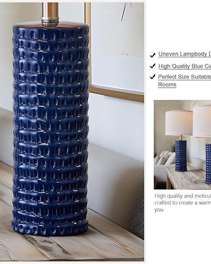 PORTRES 24.75" Modern Accent Ceramic Table Lamp Set of 2 for Bedroom Blue Desk Decor Bedside Lamps for Living Room Study Room Office Dorm Farmhouse Nightstand Lamp End Table Lamps - LeafyLoom