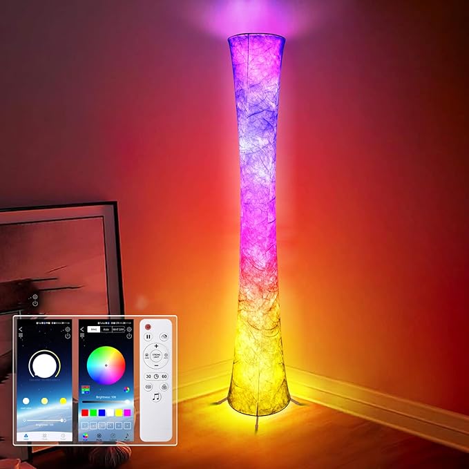 Floor Lamp, RGB Color Changing Led Smart Lamp, Music Sync, APP Remote Control, 62'' Standing Lamp for Living Room Bedroom Game Room - LeafyLoom