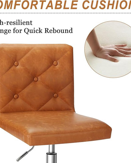 VECELO PU Leather Mid-Back Armless Desk Chair Adjustable Height 360° Rolling Swivel for Home Office Work, Brown - LeafyLoom