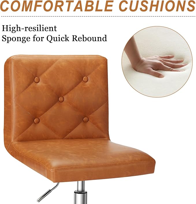 VECELO PU Leather Mid-Back Armless Desk Chair Adjustable Height 360° Rolling Swivel for Home Office Work, Brown - LeafyLoom