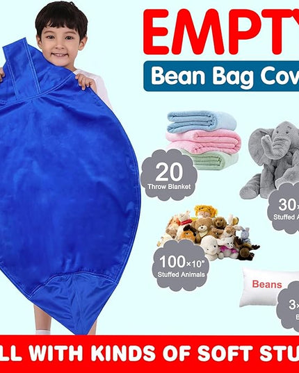 Lukeight Stuffed Animal Storage Bean Bag Chair Cover for Kids, Zipper Beanbag Chair Cover for Organizing Toddler & Kids' Rooms Plush Toys (Solid Blue, XX-Large) - LeafyLoom