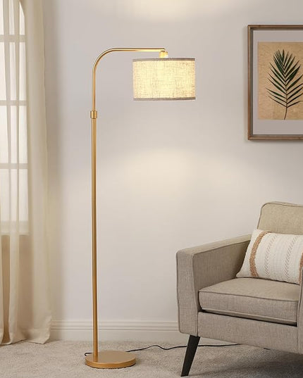 EDISHINE Arc Floor Lamp for Living Room, Modern Standing Lamp with Adjustable Drum Shade, Gold Reading Lamp Corner Light with Foot Switch for Bedroom, Office, Kids Room - LeafyLoom