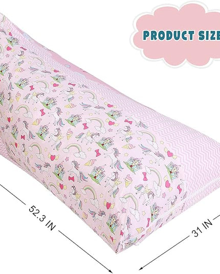 Stuffed Animal Storage Bean Bag Chair Cover, Cotton Pink Unicorn Rainbow Plush Toy Storage Stuff and Sit Seat for Kids/Teens/Adults, 52" x 31" Extra Large Triangle Sofa, 200L/52Gal, Cover Only - LeafyLoom