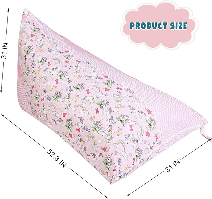 Stuffed Animal Storage Bean Bag Chair Cover, Cotton Pink Unicorn Rainbow Plush Toy Storage Stuff and Sit Seat for Kids/Teens/Adults, 52" x 31" Extra Large Triangle Sofa, 200L/52Gal, Cover Only - LeafyLoom