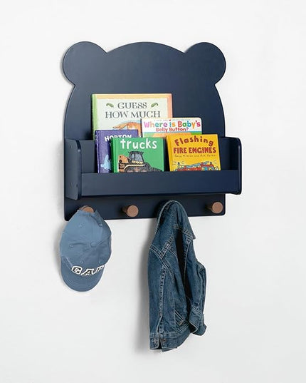 Delta Children babyGap Charlie 6-in-1 Convertible Crib + Brannan Bear Bookcase with Bins + Brannan Bear Wall Shelf with 4 Hooks, Navy (Bundle) - LeafyLoom