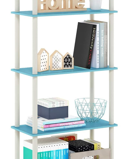 Furinno Turn-N-Tube 5-Tier Multipurpose Shelf / Display Rack / Storage Shelf / Bookshelf, Round Tubes, Light Blue/White - LeafyLoom