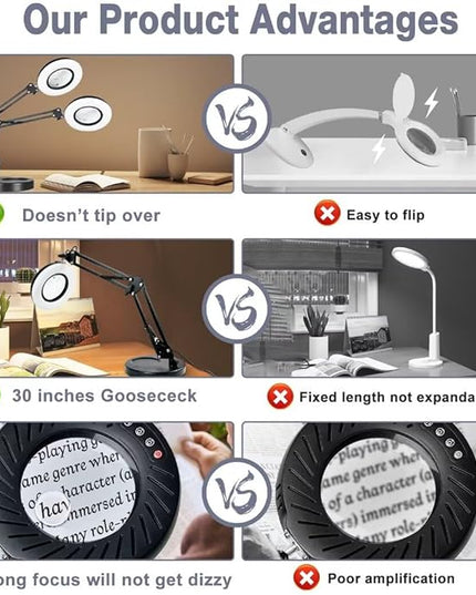 10X15X Magnifying Glass with Light and Stand 2-in-1 LED Magnifying Glasses with Light-5 Color Modes Stepless Dimmable Real Glass Magnifying Lamp-Hands Free Lighted Magnifying Glass… - LeafyLoom