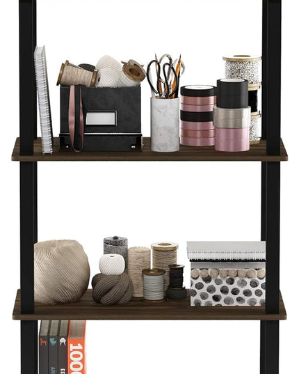 Furinno Turn-N-Tube 4-Tier Multipurpose Shelf Display Rack, Square Tube, Columbia Walnut/Black - LeafyLoom
