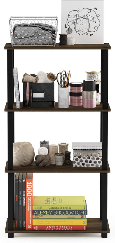 Furinno Turn-N-Tube 4-Tier Multipurpose Shelf Display Rack, Square Tube, Columbia Walnut/Black - LeafyLoom
