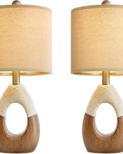 OYEARS Boho Table Lamps Bedroom Living Room Set 2 Sleeping and Reading,Small Farmhouse RattanTable Lamp 19”Rustic Egg Design Resin Light Decoration,Nightstand Bedside Lamps for Office Study Rest - LeafyLoom