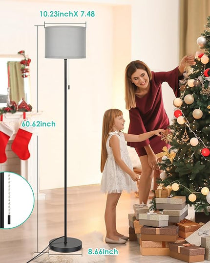 FOLKSMATE Floor Lamp for Living Room, Modern LED Simple Standing Lamps, Minimalist Tall Lamp for Bedroom, Living Room, Office, Kids Room, Reading Light, Black Pole Lamp with Grey Shade, without Bulb - LeafyLoom