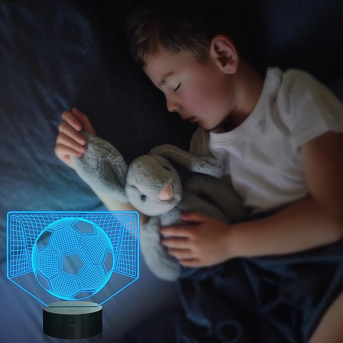 Attivolife 3D Illusion Soccer Night Light, Hologram Lamp with 16 Colors Changing & Remote Control & Dimmable, Cool Sports Theme Room Decor Birthday Christmas Gifts for Sport Lover Kid Teen Boy Men - LeafyLoom