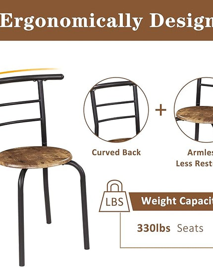 VECELO 3 Piece Small Round Dining Table Set for Kitchen Breakfast Nook, Wood Grain Tabletop with Wine Storage Rack, Save Space, 31.5", Antique & Black - LeafyLoom