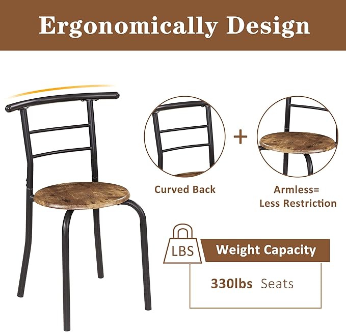 VECELO 3 Piece Small Round Dining Table Set for Kitchen Breakfast Nook, Wood Grain Tabletop with Wine Storage Rack, Save Space, 31.5", Antique & Black - LeafyLoom