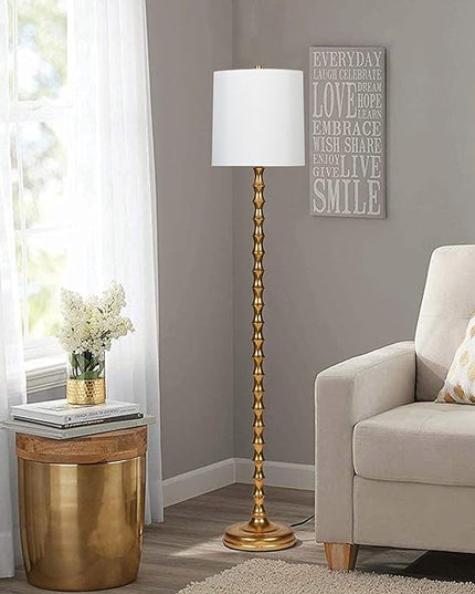 64.5" Gold Floor Lamp for Living Room, Gold Bamboo Floor Lamps for Bedroom, Tall Skinny Lamp for Home Decor, Mid Century Antique Floor Lamps with White Lampshade, Gold Standing Lamp for Corner - LeafyLoom