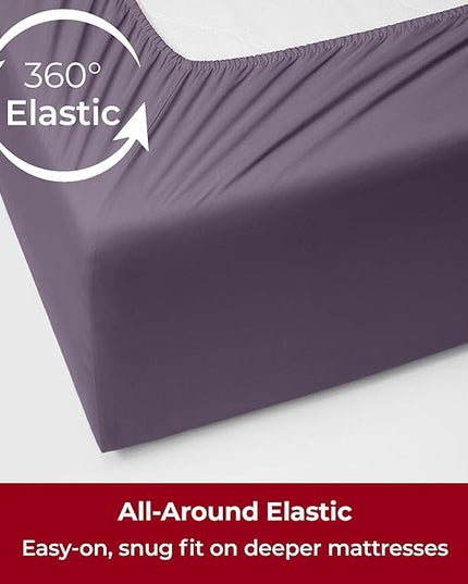 Mellanni Extra Deep Twin Sheets - 3 PC Iconic Collection Bedding Sheets & Pillowcases - Hotel Luxury, Ultra Soft, Cooling Bed Sheets - Extra Deep Pocket up to 21 inch (Twin, Purple) - LeafyLoom