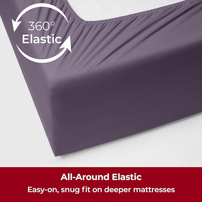 Mellanni Extra Deep Twin Sheets - 3 PC Iconic Collection Bedding Sheets & Pillowcases - Hotel Luxury, Ultra Soft, Cooling Bed Sheets - Extra Deep Pocket up to 21 inch (Twin, Purple) - LeafyLoom