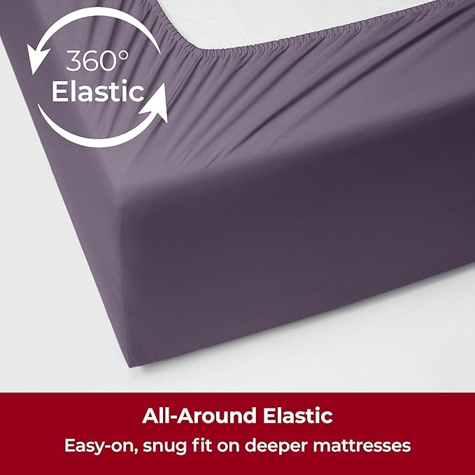 Mellanni Extra Deep Twin XL Sheets - 3 PC Iconic Collection Bedding Sheets & Pillowcases - Hotel Luxury, Ultra Soft, Cooling Bed Sheets - Extra Deep Pocket up to 21 inch (Twin Extra Long, Purple) - LeafyLoom