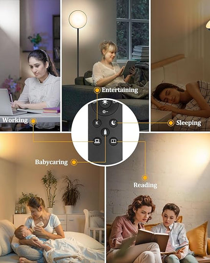 Floor Lamp, 2400LM Bright Floor Lamp for Living Room, LED Modern Torchiere Floor Lamp with 2700K-6000K Stepless Dimming, 69" Tall Standing Lamp with Remote & Foot Switch for Bedroom Office - LeafyLoom