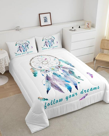Dreamcatcher Comforter Set Boho Dream Catcher Bedding Set for Kids Boys Girls Teens Decor Indian Hippie Feather Print Comforter Native American Duvet Set 3Pcs King Size - LeafyLoom