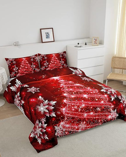 Christmas Tree Comforter Set for Children Kids Boys Girls Luxury Chic Xmas Theme Bedding Set Glitter Snowflake Star Comforter Microfiber Red Duvet Set Room Decor Quilt Set Full Size - LeafyLoom