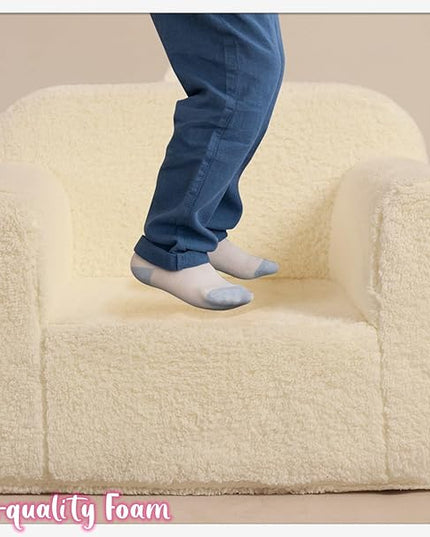 Kids Snuggly-Soft Sherpa Chair, Cuddly Toddler Foam Chair for Boys and Girls, Cream - LeafyLoom