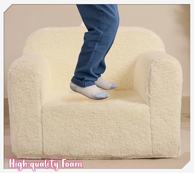 Kids Snuggly-Soft Sherpa Chair, Cuddly Toddler Foam Chair for Boys and Girls, Cream - LeafyLoom